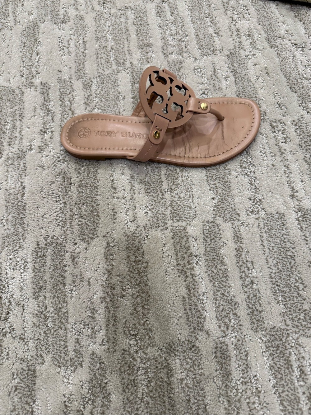 Tory Burch Tan Leather Logo Sandals - Picture 2 of 7